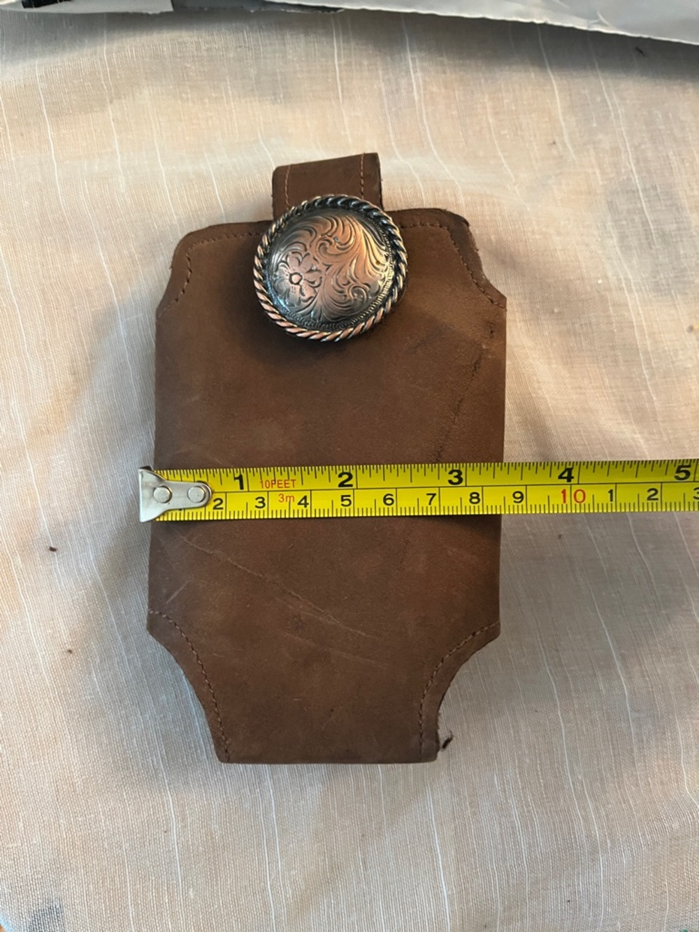 Brown Suede Leather Belt Holster with Decorative Concho - Picture 6 of 6